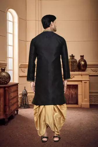 Men's wear black art silk dhoti kurta