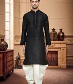 Men's wear black art silk dhoti kurta