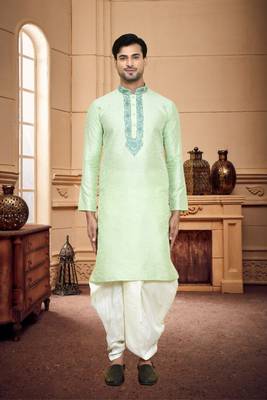 Men's wear pista green art silk dhoti kurta 1