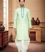 Men's wear pista green art silk dhoti kurta