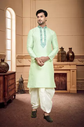 Men's wear pista green art silk dhoti kurta