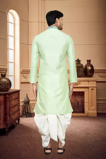 Men's wear pista green art silk dhoti kurta