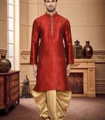 Men's wear maroon art silk dhoti kurta