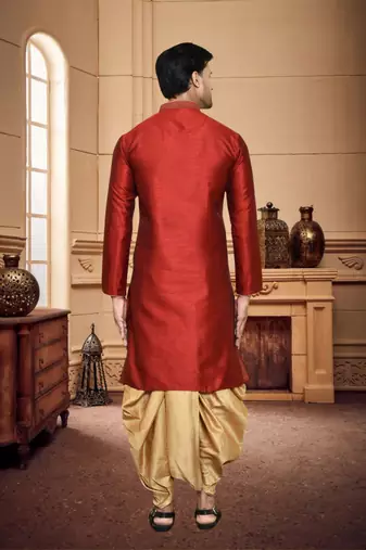 Men's wear maroon art silk dhoti kurta