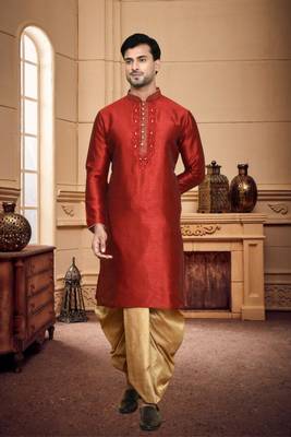 Men's wear maroon art silk dhoti kurta 1