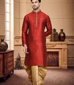 Men's wear maroon art silk dhoti kurta