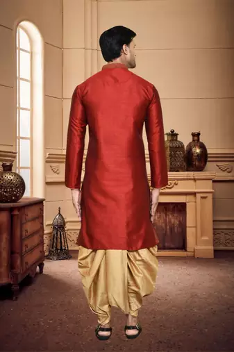 Men's wear maroon art silk dhoti kurta