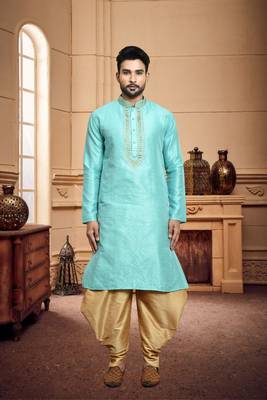 Men's wear light blue  art silk dhoti kurta 1