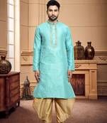 Men's wear light blue  art silk dhoti kurta