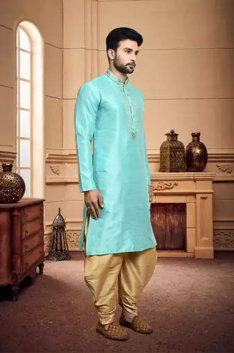 Men's wear light blue  art silk dhoti kurta