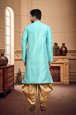 Men's wear light blue  art silk dhoti kurta 3
