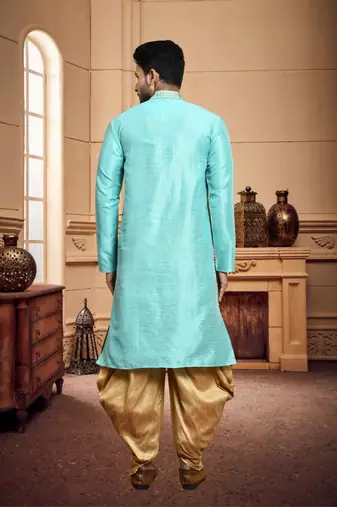 Men's wear light blue  art silk dhoti kurta