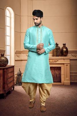 Men's wear light blue  art silk dhoti kurta 4