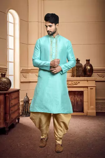 Men's wear light blue  art silk dhoti kurta