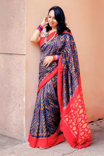 Multicolor Double Ikat Handloom Saree Set