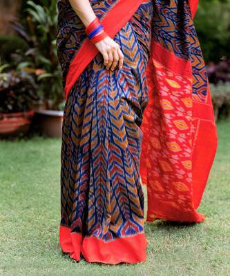 Multicolor Double Ikat Handloom Saree Set 5