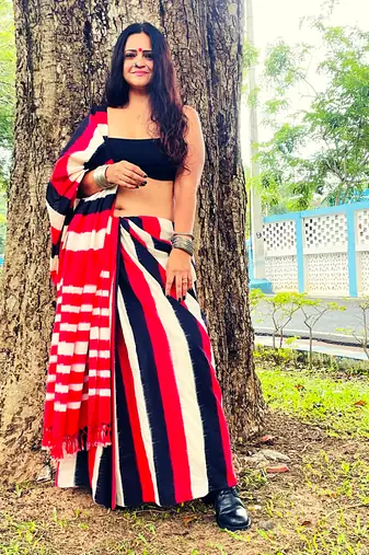 Multicolor Ikat Saree Set
