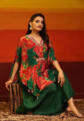 Premium stylish digital printed muslin cord-set kaftan style 4