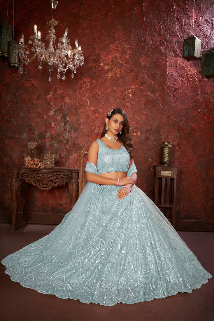  SKY BLUE Sequins Lehenga for bridesmaid with Intricate work 