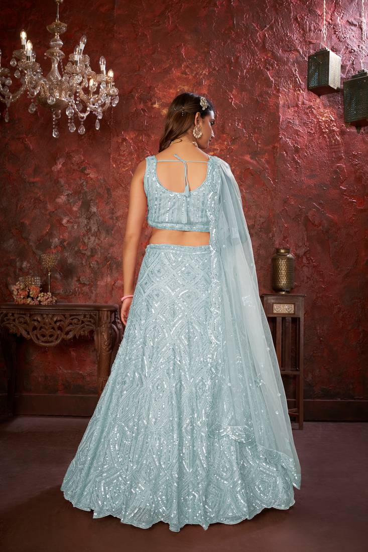  SKY BLUE Sequins Lehenga for bridesmaid with Intricate work 