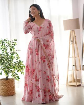 Baby Pink Colour Anarkali Georgette Silk Party Stitched Gown 1
