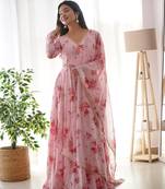 Baby Pink Colour Anarkali Georgette Silk Party Stitched Gown