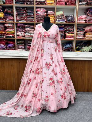 Baby Pink Colour Anarkali Georgette Silk Party Stitched Gown 5