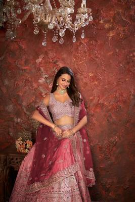 Pink Mirror work Lehenga for bridesmaid with Intricate work 1