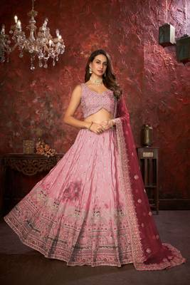 Pink Mirror work Lehenga for bridesmaid with Intricate work 3