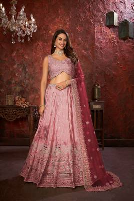 Pink Mirror work Lehenga for bridesmaid with Intricate work 4