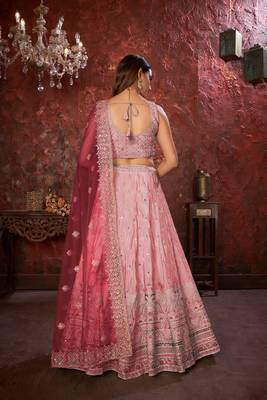Pink Mirror work Lehenga for bridesmaid with Intricate work 5