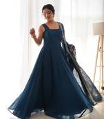 Cobalt Blue Colour Long Georgette Party Stitched Gown
