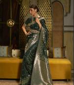Green Satin Silk Woven Designer Saree With Blouse For Women
