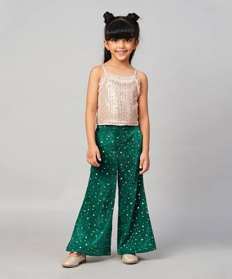 Razzle dazzle girls gold sequins party top with velvet pants 1
