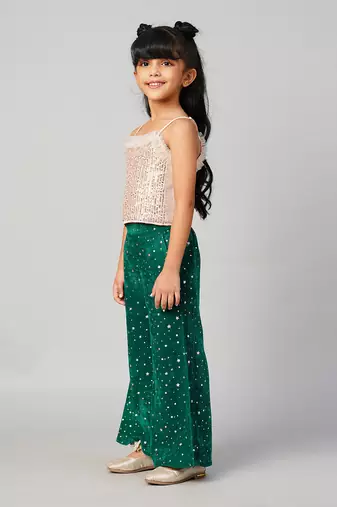 Razzle dazzle girls gold sequins party top with velvet pants