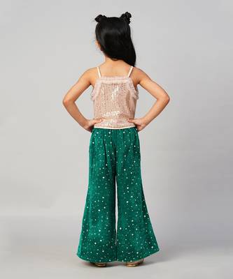 Razzle dazzle girls gold sequins party top with velvet pants 3