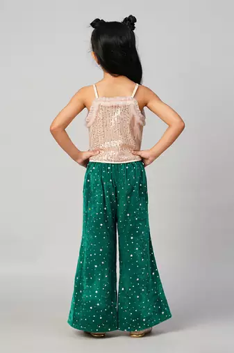 Razzle dazzle girls gold sequins party top with velvet pants