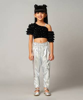 Razzle dazzle girls party black velvet top with pant 1