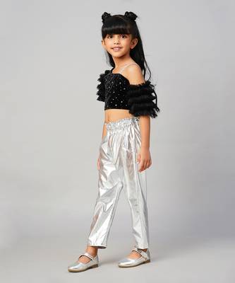 Razzle dazzle girls party black velvet top with pant 2