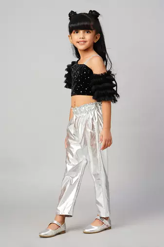 Razzle dazzle girls party black velvet top with pant