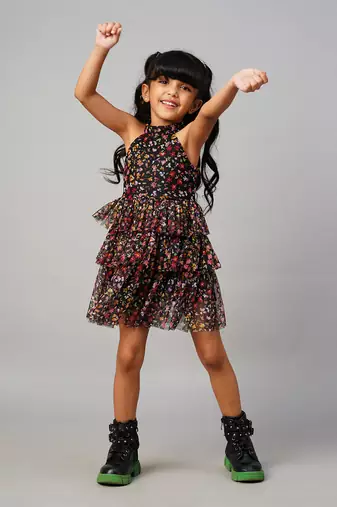 Razzle dazzle girls black georgette party dress