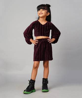Razzle dazzle girls party wine velvet top with skirt 1