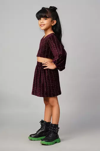 Razzle dazzle girls party wine velvet top with skirt