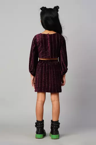 Razzle dazzle girls party wine velvet top with skirt