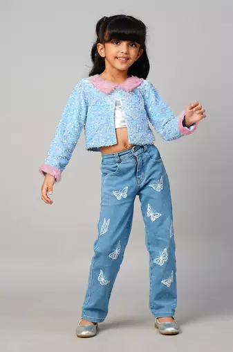 Razzle dazzle girls sequins blue party jacket