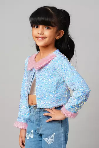 Razzle dazzle girls sequins blue party jacket