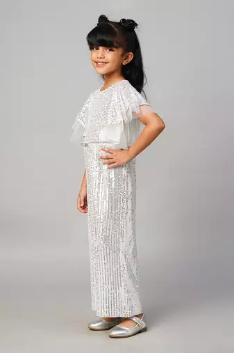 Razzle dazzle girls sequins white party jumpsuit