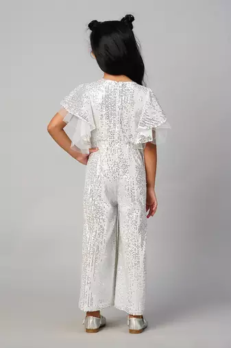 Razzle dazzle girls sequins white party jumpsuit