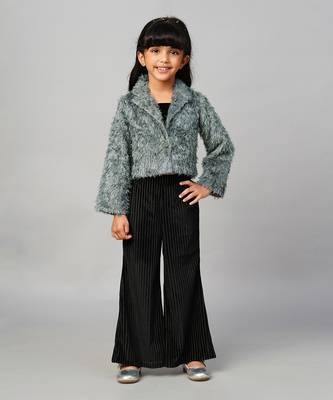 Glam up girls party fur jacket with palazzo pant 1