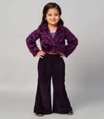 Glam up girls party fur jacket with palazzo pant